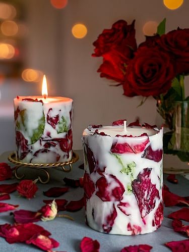 Rose petal candles