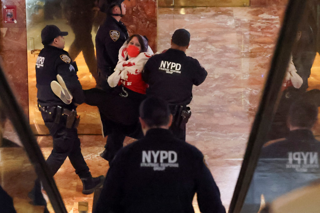People protest against the ICE detention of Palestinian activist and Columbia University graduate student Mahmoud Khalil, ...
