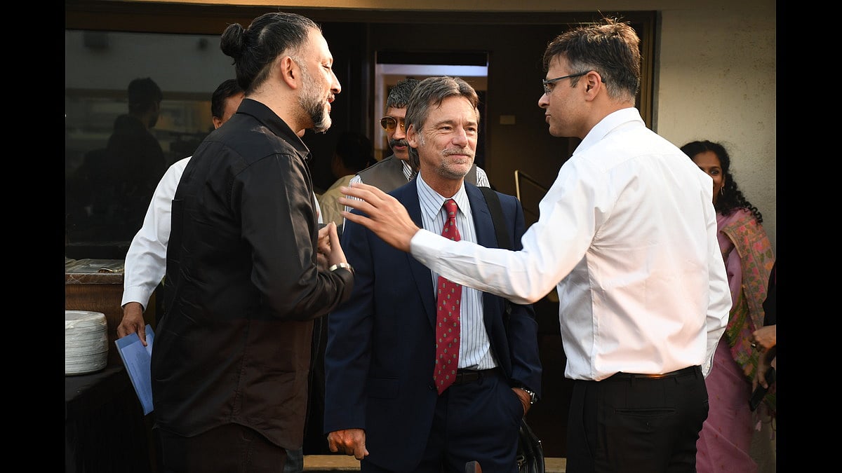 Abhishek Karnani with Daniel N Quer Confalonieri, consul general, Argentina, and Sudeep Mehta, owner of The Bamboo Forest Safari Lodge, Tadoba