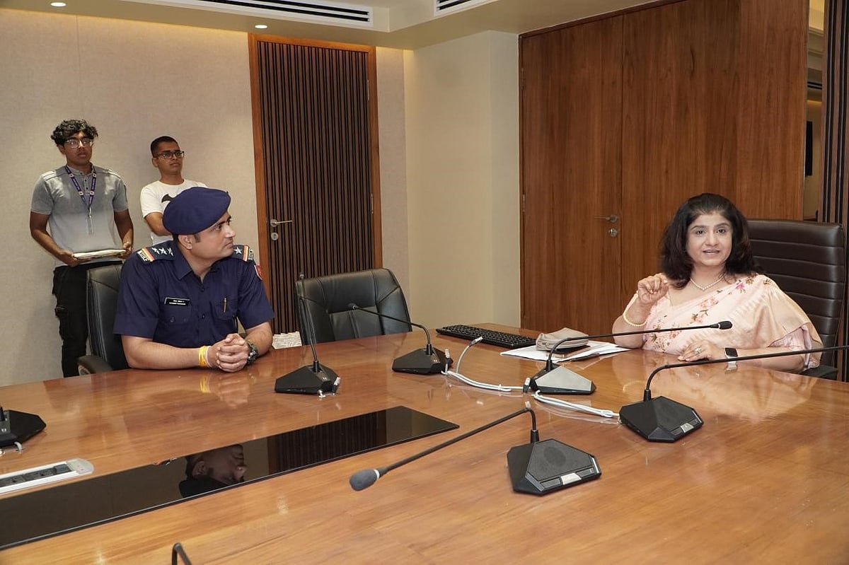 Vice Chancellor Dr. Hemlata K. Bagla in discussion with the NDRF team during a BHS meeting, strengthening collaborative efforts for disaster preparedness and campus resilience. Discussions were also held to introduce Disaster Preparedness training as a Certificate Course and integrate it into the University curriculum.

