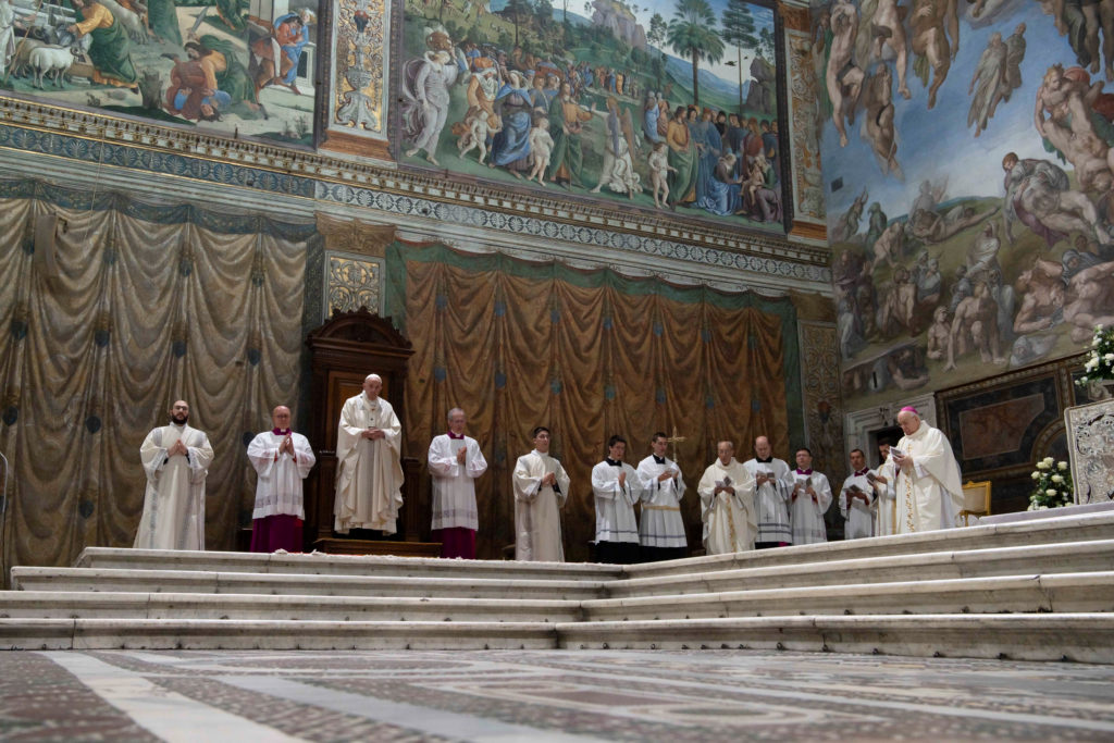 Pope Francis attends a Mass to baptise babies in the Sistine Chapel at the Vatican