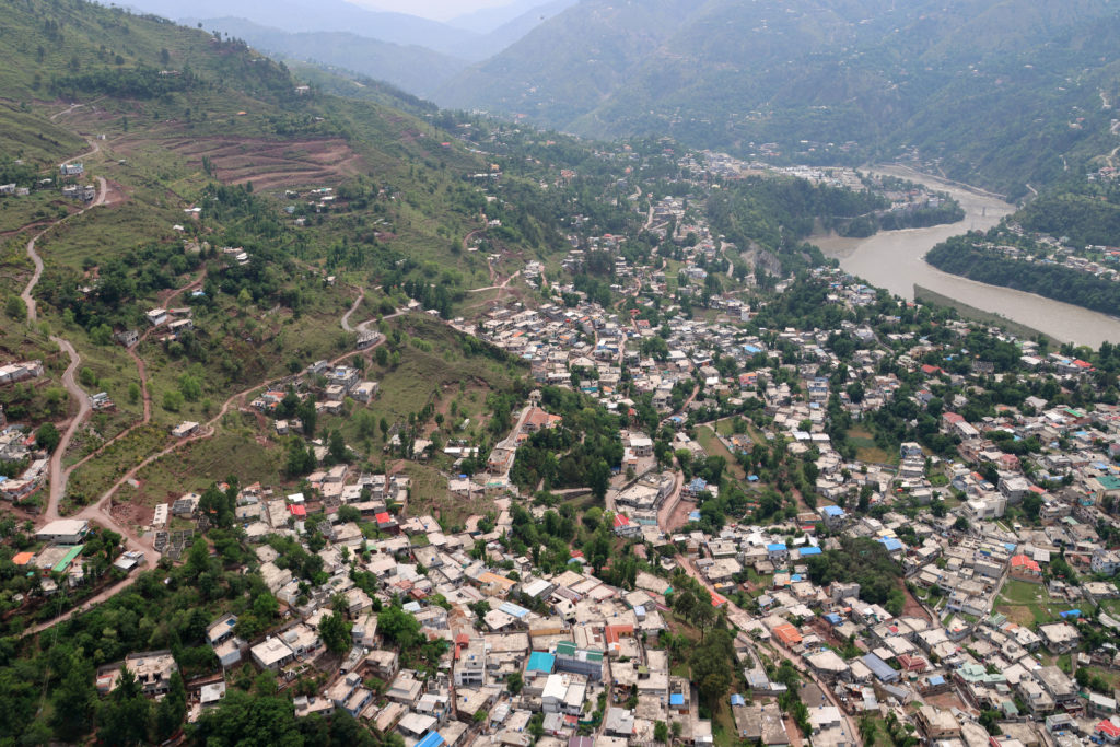 Aerial view taken from a Pakistan military chopper shows Muzaffarabad