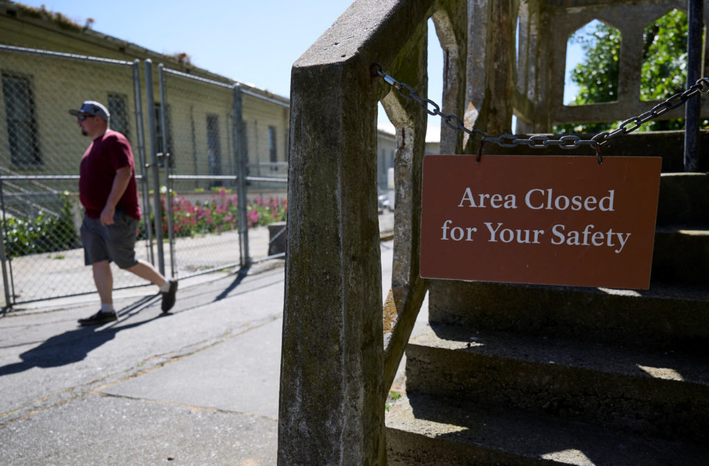 Tourists visit Alcatraz Prison in San Francisco Bay