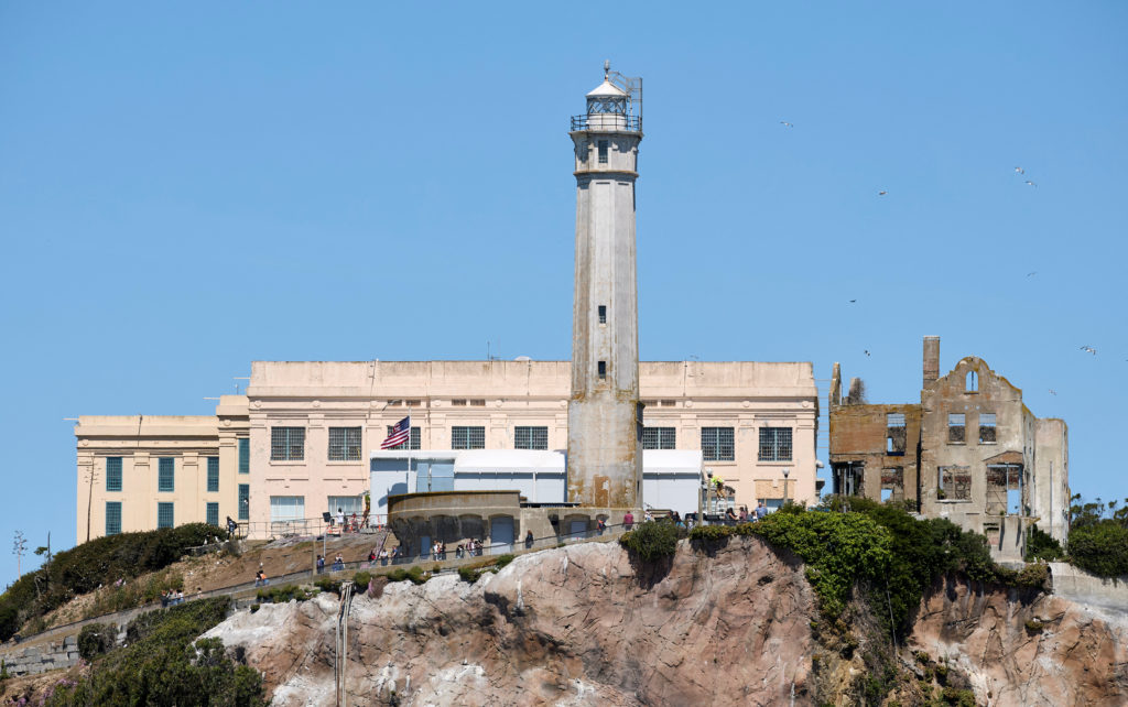 Tourists visit Alcatraz Prison in San Francisco Bay