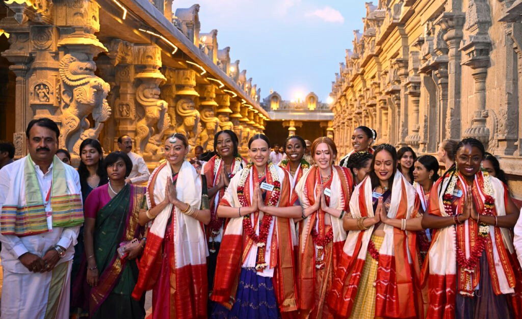 Miss World contestants visit a temple in Telangana