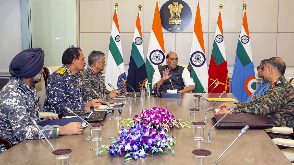 Rajnath Singh meets CDS and three service chiefs
