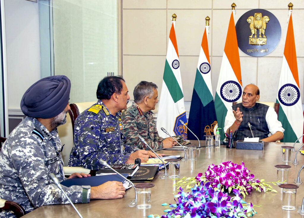 Rajnath Singh meets CDS and three service chiefs