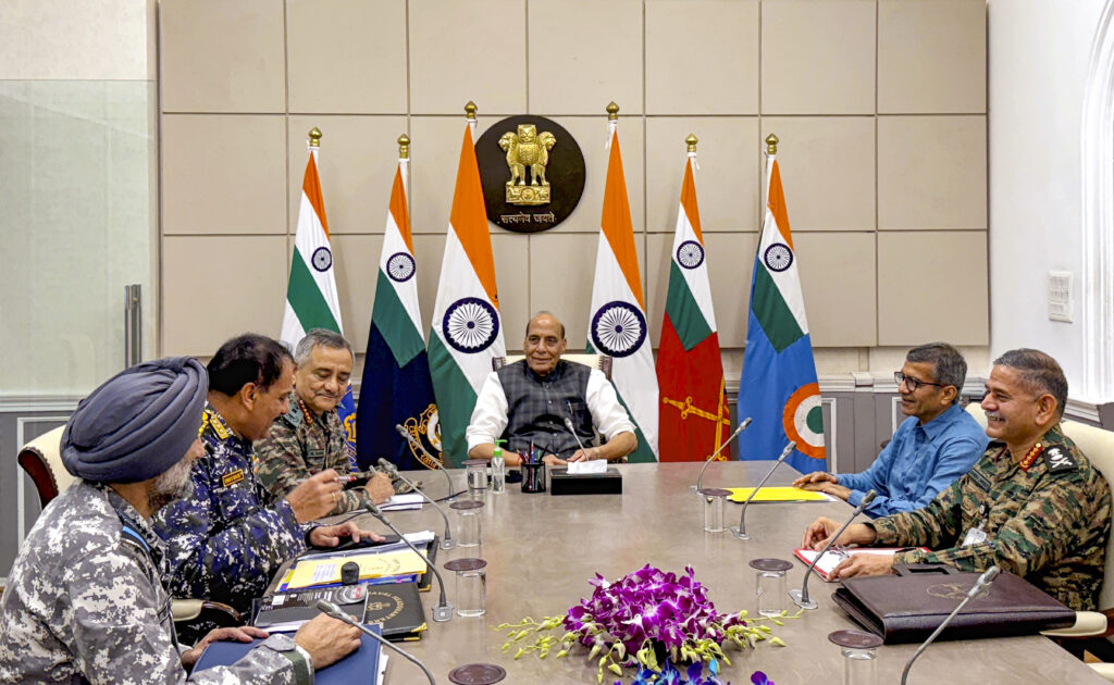 Rajnath Singh meets CDS and three service chiefs