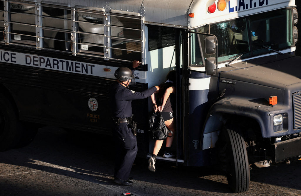 Protest following multiple detentions in downtown Los Angeles