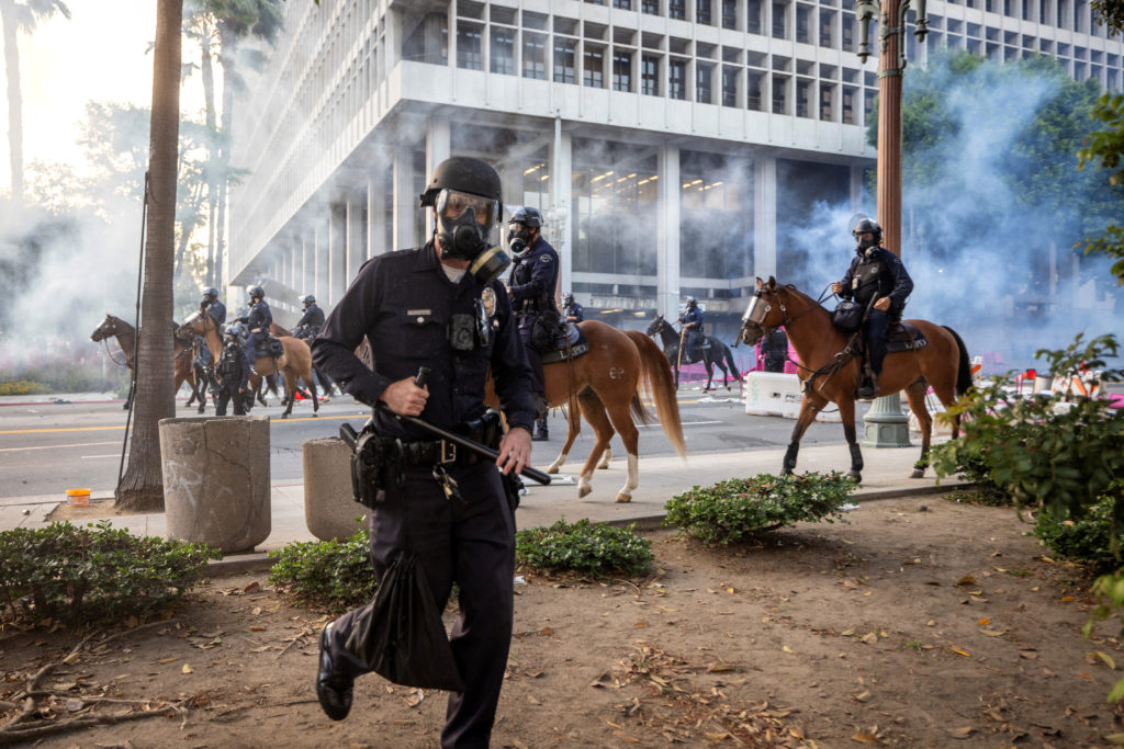 Protest against federal immigration sweeps in downtown Los Angeles