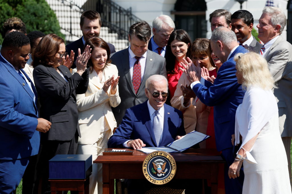 U.S. President Biden signs the CHIPS and Science Act of 2022, in Washington