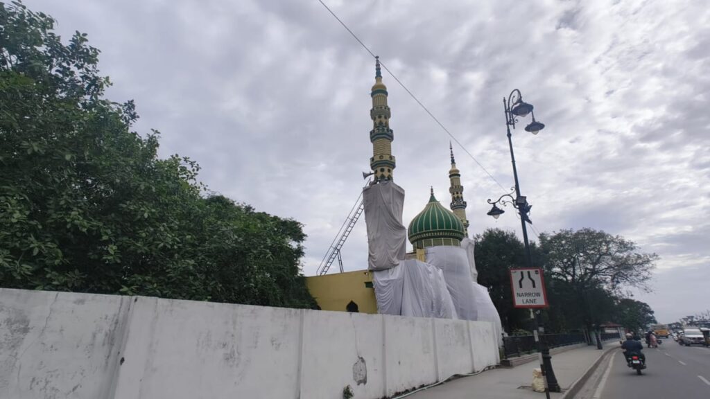 Mosques covered with cloth ahead of Ganesh procession in Hyderabad.