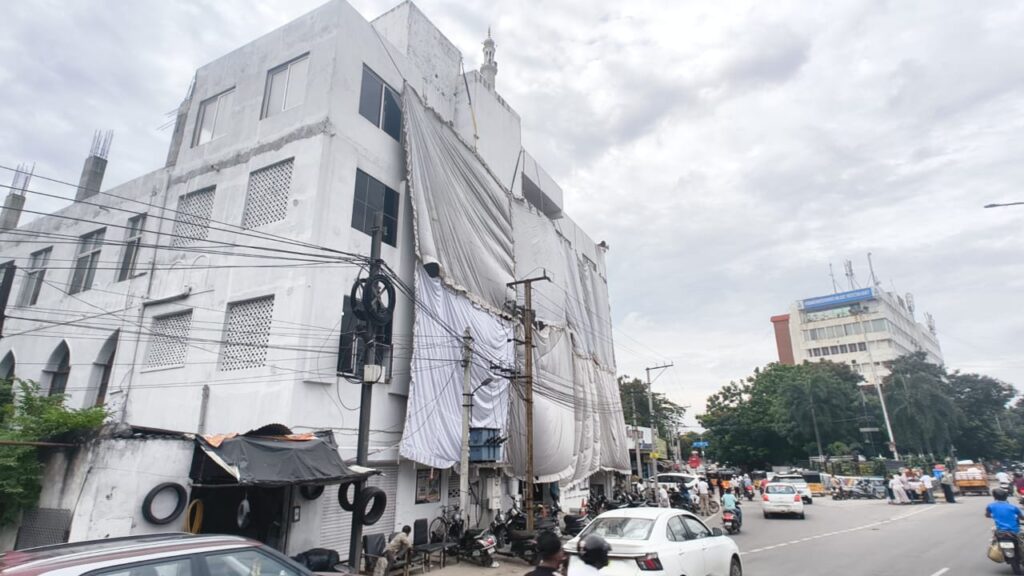 Mosques covered with cloth ahead of Ganesh procession in Hyderabad.