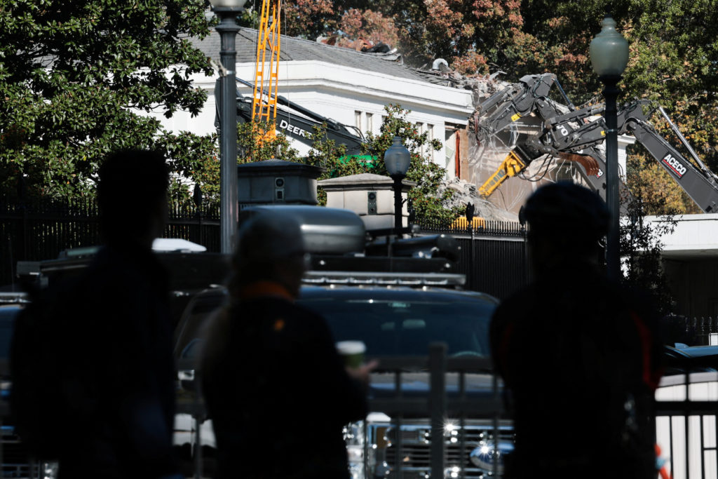 Demolition continues on part of the White House East Wing, in Washington