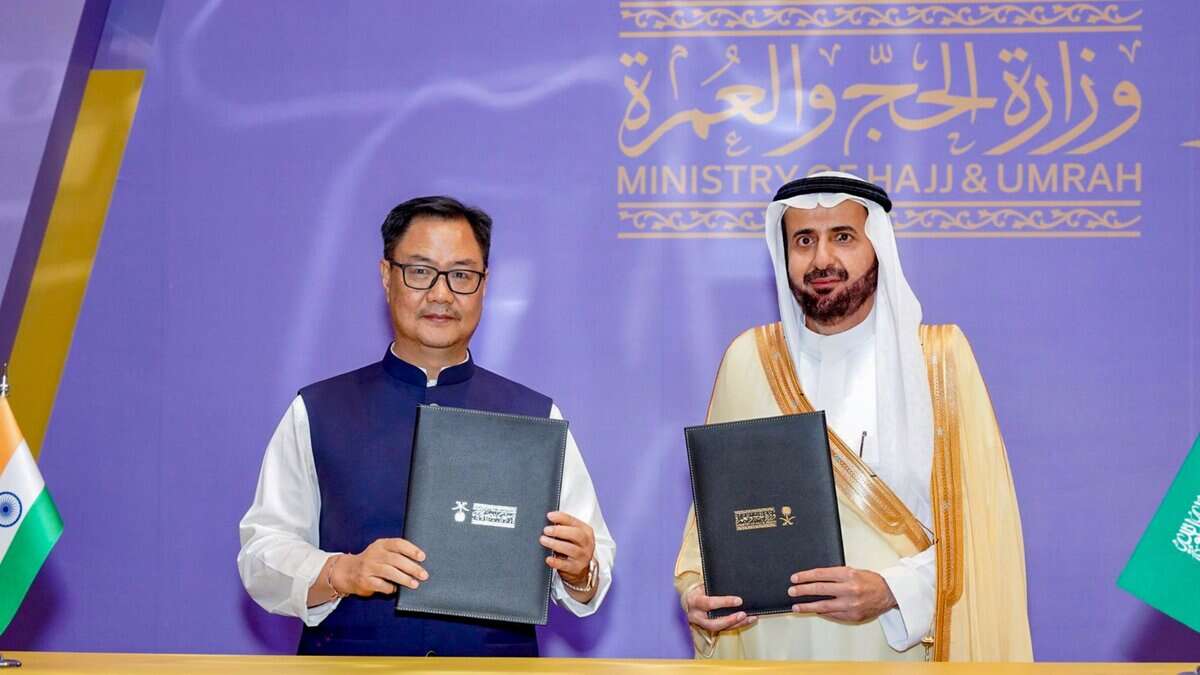 _Kiren Rijiju with Saudi Arabia Minister of Hajj and Umrah Tawfiq bin Fawzan Al Rabiah