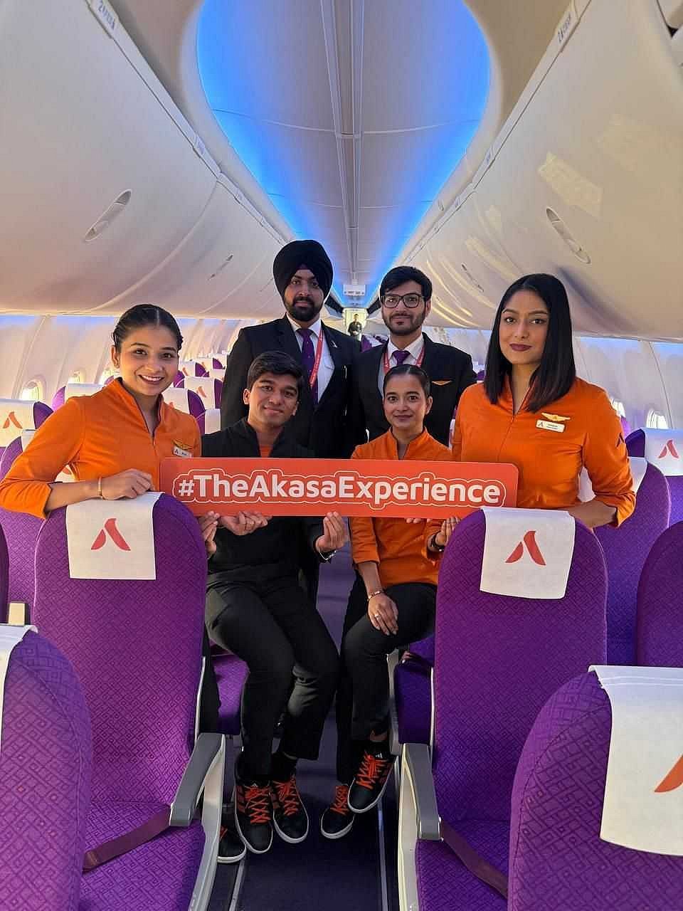 Akasa Air posted images of its team celebrating airline’s maiden flight