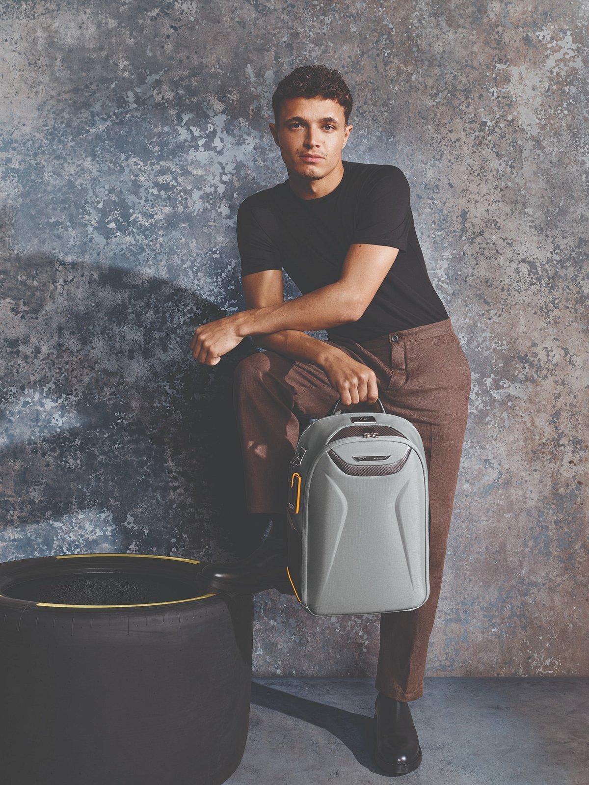 Lando Norris, F1 driver for McLaren Racing, with TUMI | McLaren Velocity Backpack launched in 2025