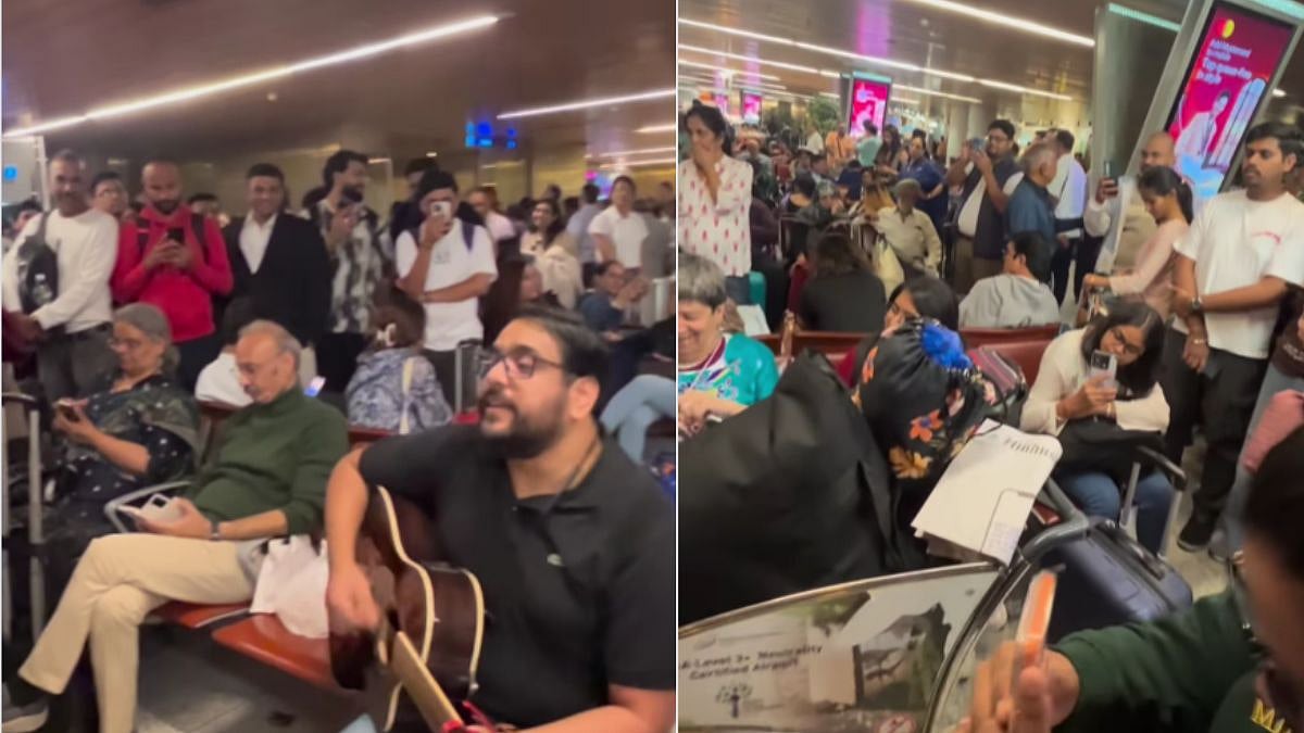 IndiGo Flight Delay Turns Into Live Concert; Passenger’s Performance At Mumbai Airport Goes Viral, Internet Calls Him ‘Mood Changer’ | WATCH 