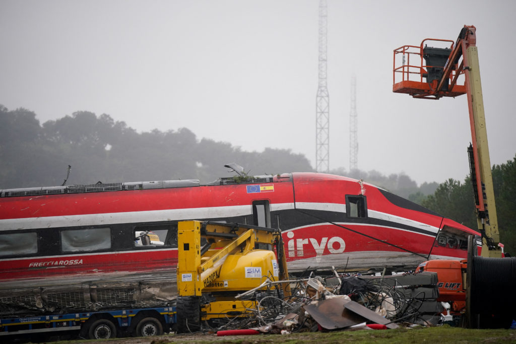 Aftermath of a crash of two high-speed trains in Spain