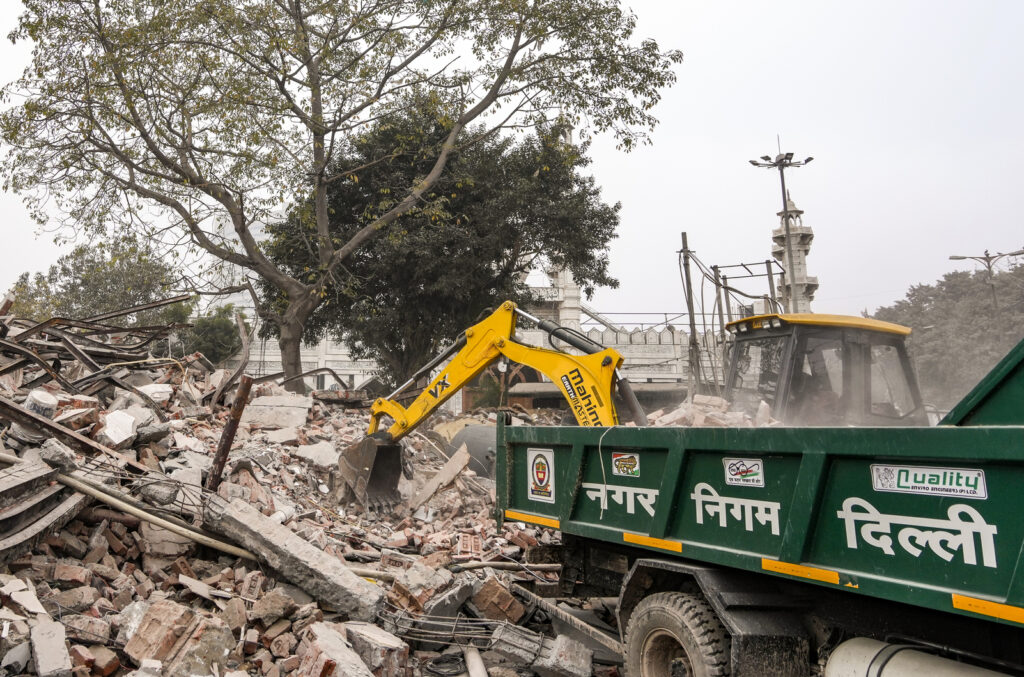 Demolition drive near a mosque in Delhi