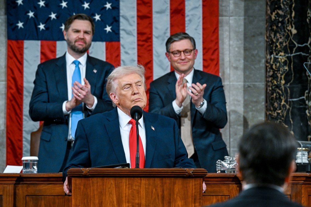 President Trump in the House chamber giving the State of the Union address.