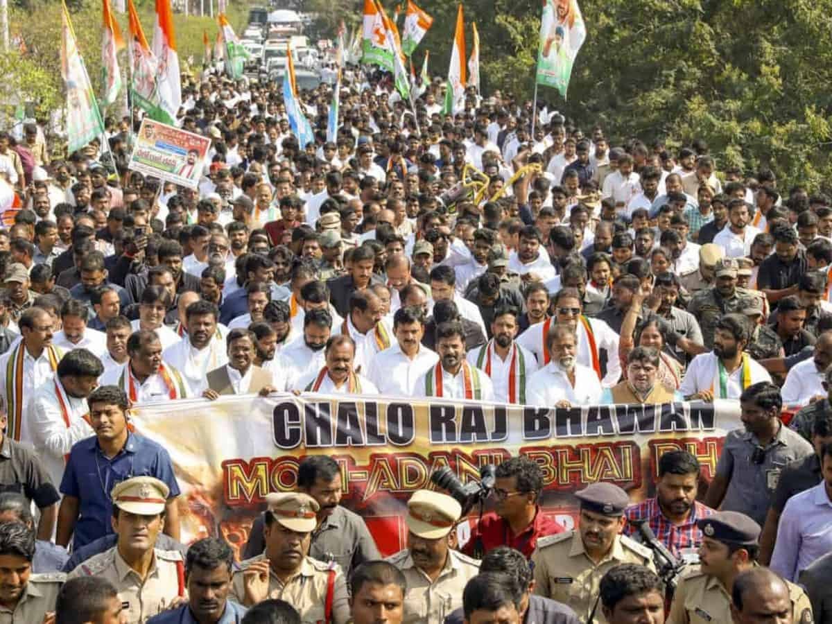 Chalo Raj Bhavan observed nationwide, Congress demands discussion on Adani issue, Manipur