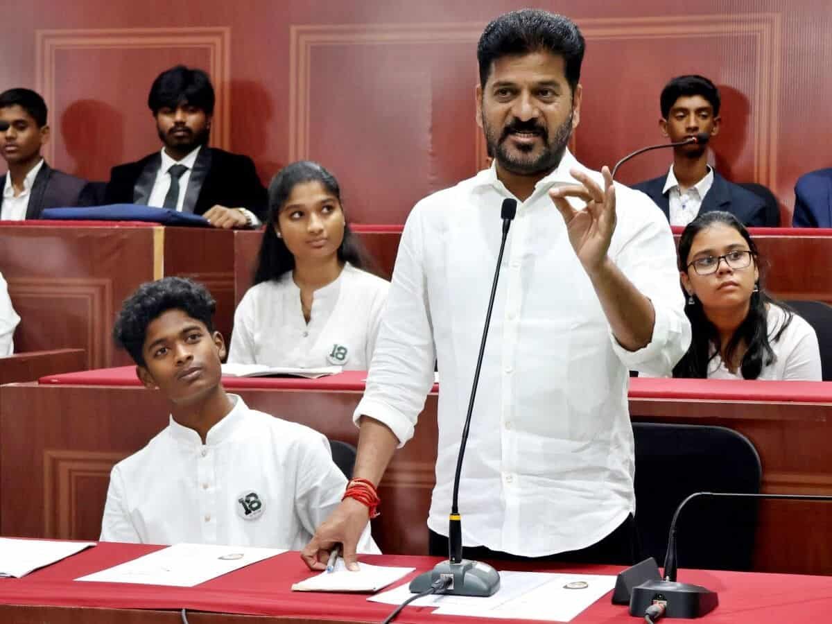 Students hold mock Assembly in Hyderabad on Children’s Day.
