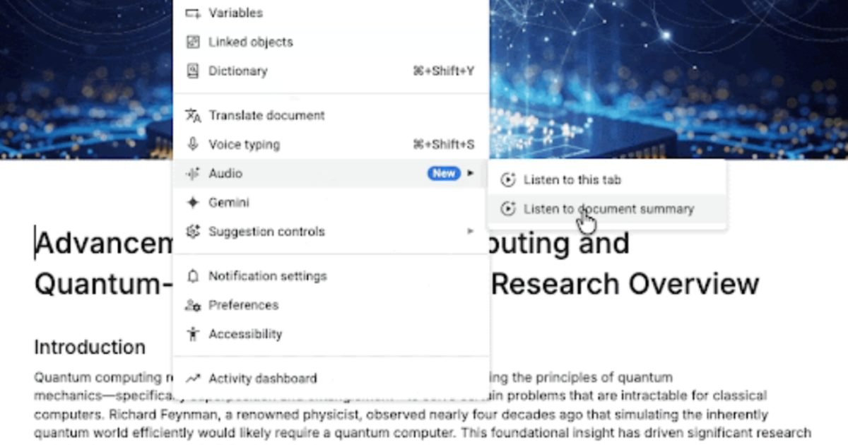 Gemini can now create audio summaries of your Google Docs